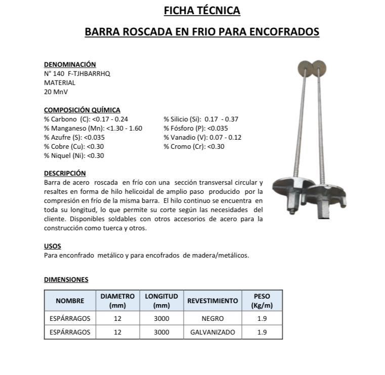 ficha técnica varillas